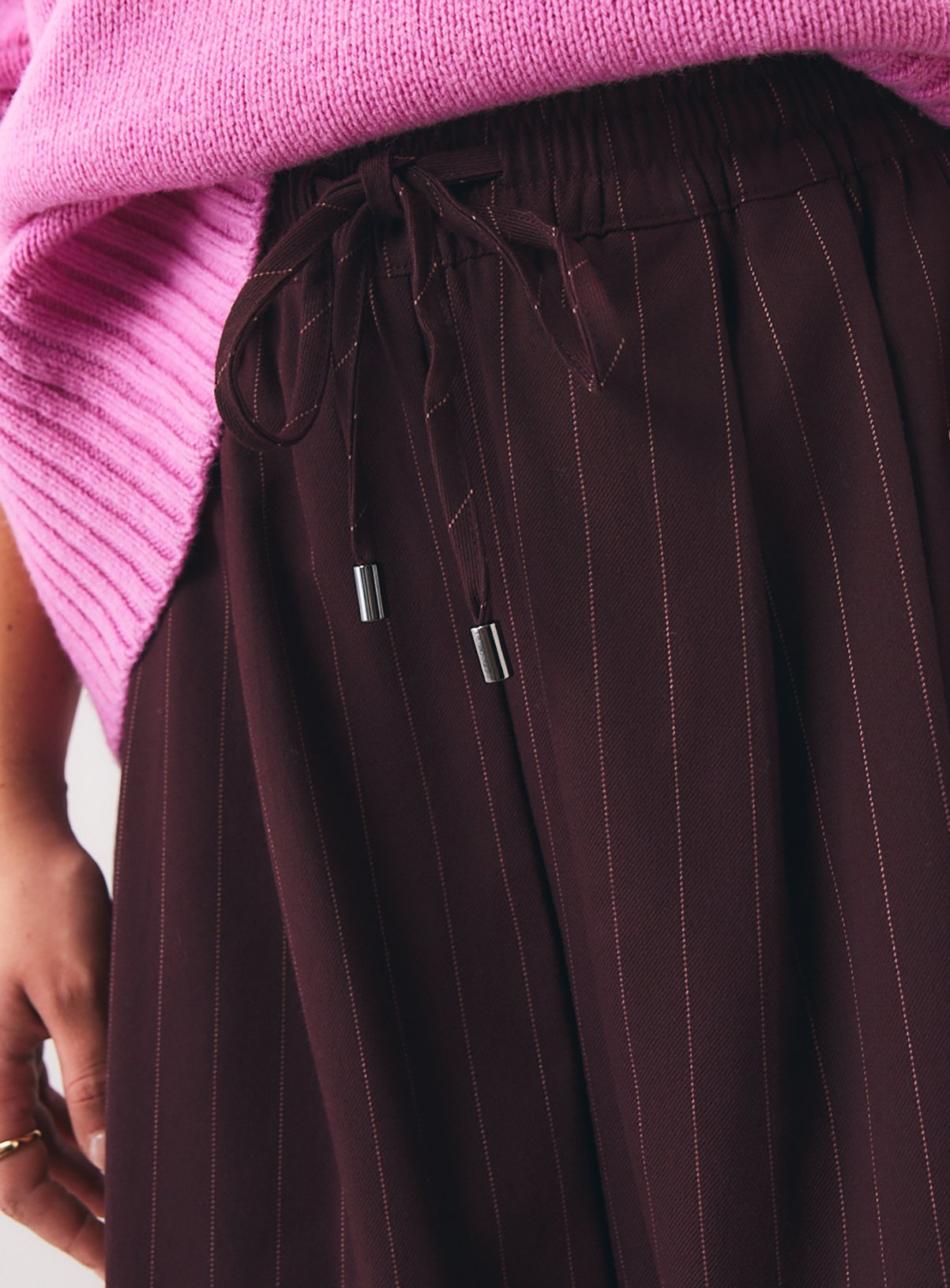 Dark Red Pinstripe Palazzo Trousers 12L - Image 3 thumbnail